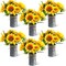 Summer Sunflower Sets – 6 Sets Artificial Sunflowers in Vintage Metal Pots, Rustic Faux Flower Decor for Tables & Centerpieces